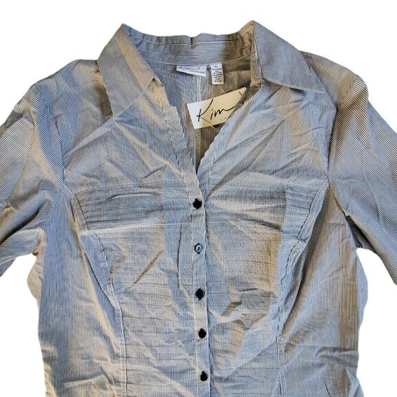 Kim Rogers black white striped collared 3/4 sleeve career top sz XL - Picture 4 of 16